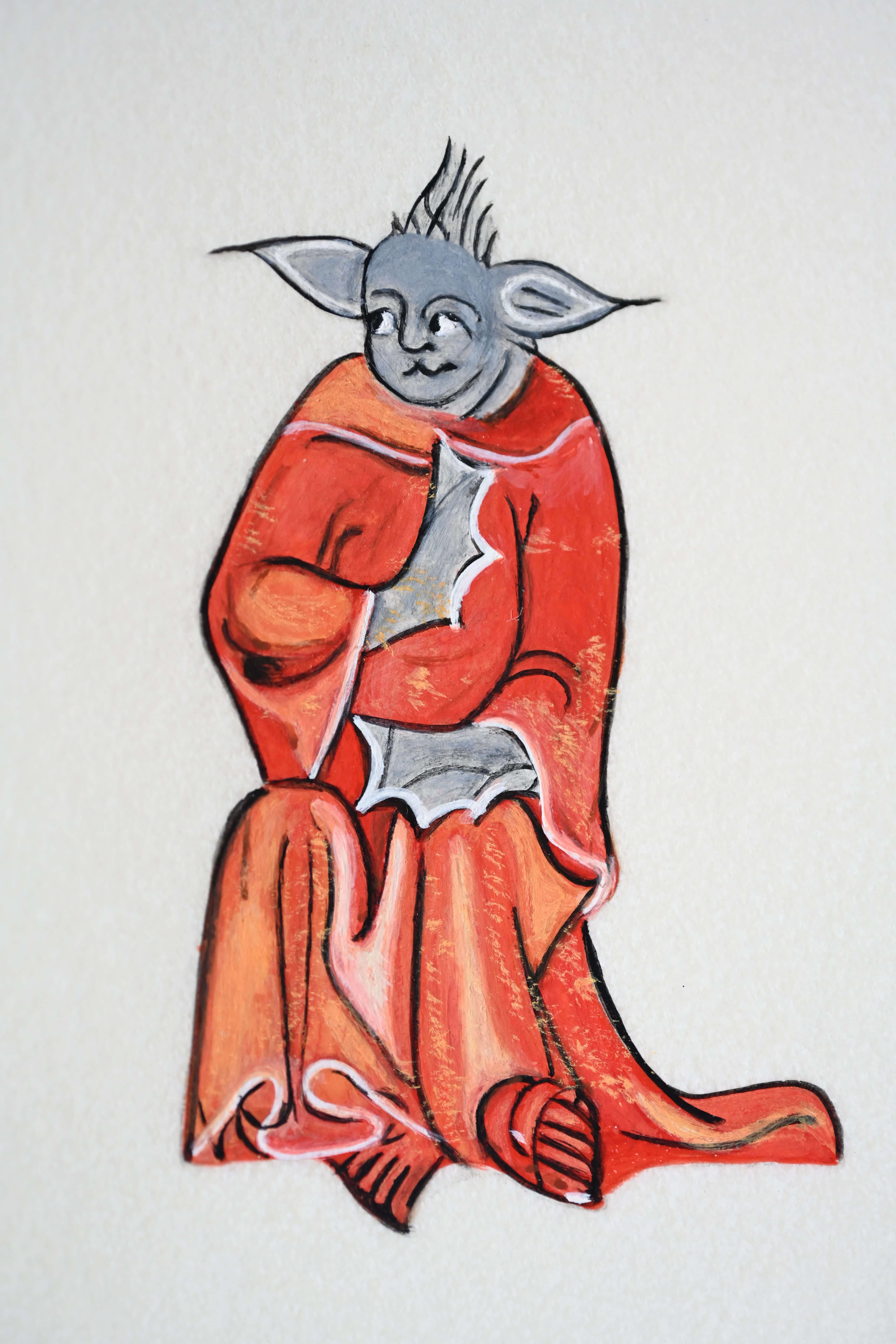 Reproduction d’un sosie médiéval de Maître Yoda, enluminure sur parchemin - © Laure Antoine